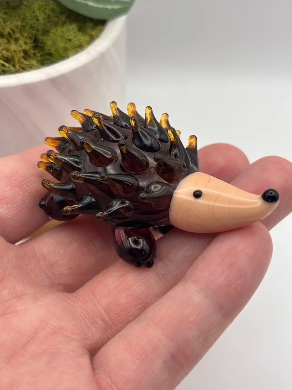 Hand-Crafted Miniature Glass Hedgehog Figurine, Animal Trinket
